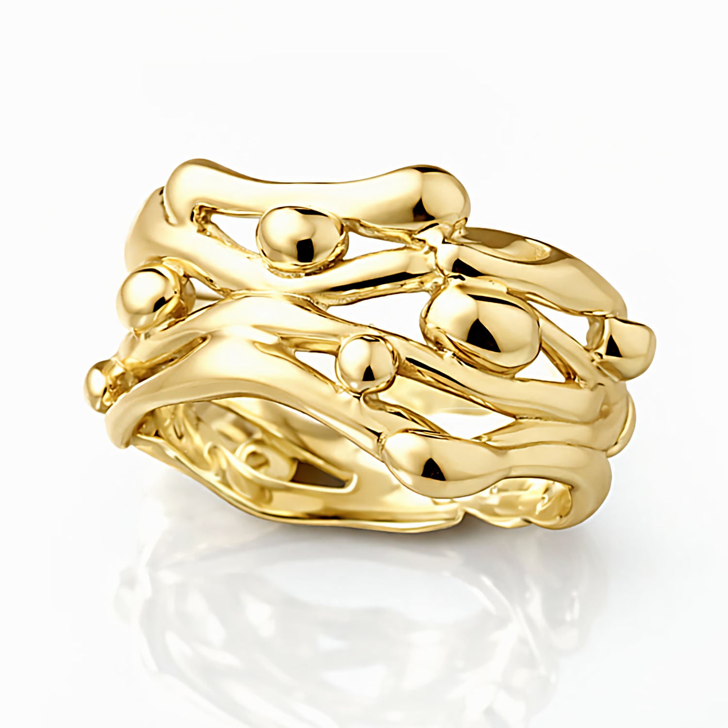 organic wide statement ring in yellow gold