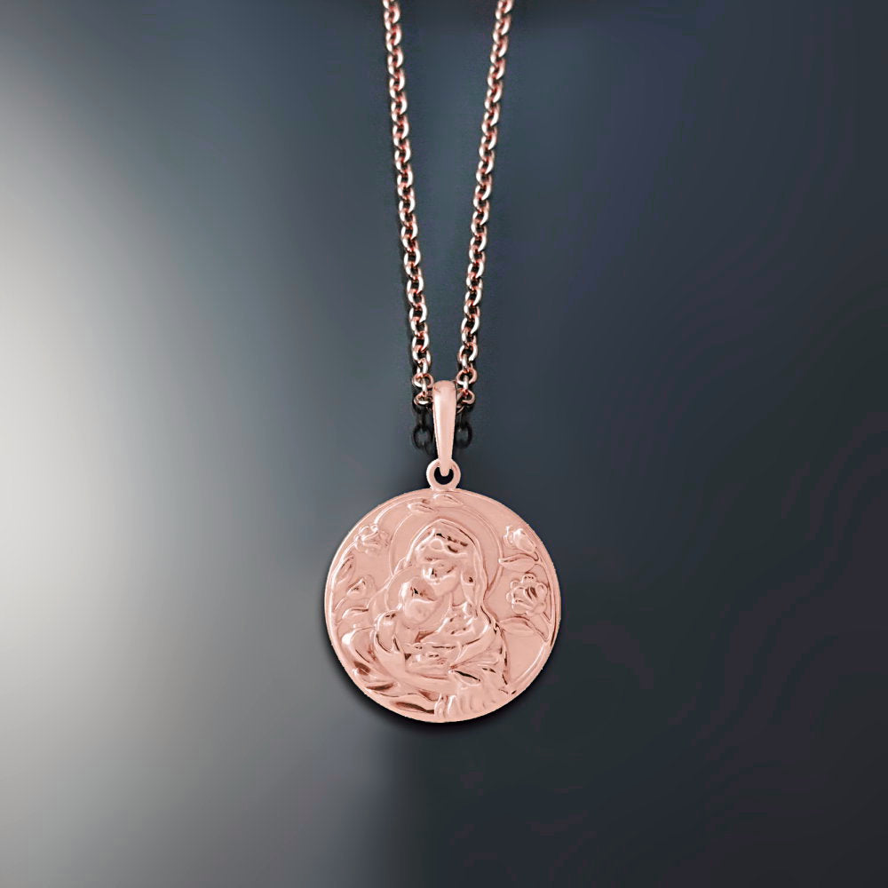 Rose Gold Bogorodica Madonna Virgin Mary Pendant