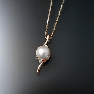 Dainty Diamond Accented Pearl Pendant Necklace