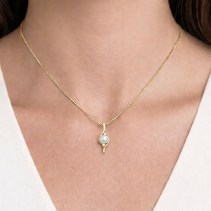 pearl pendant necklace in 14K yellow gold on model