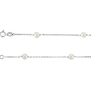 pearl station necklace in 14K white gold detail