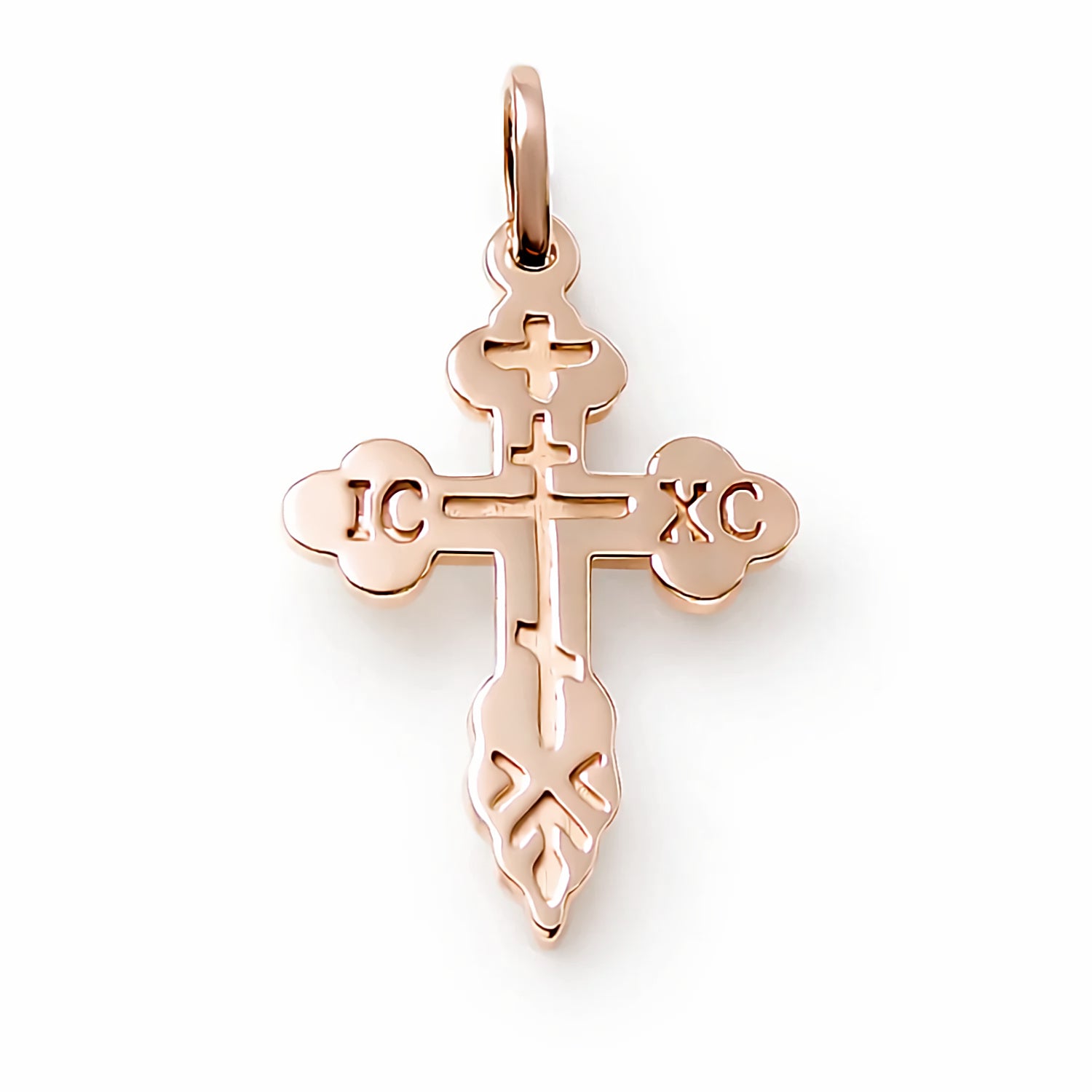 Rose Gold Orthodox Cross Pendant or Necklace in Solid 14K Pink