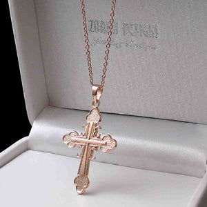 pink gold Serbian cross necklace