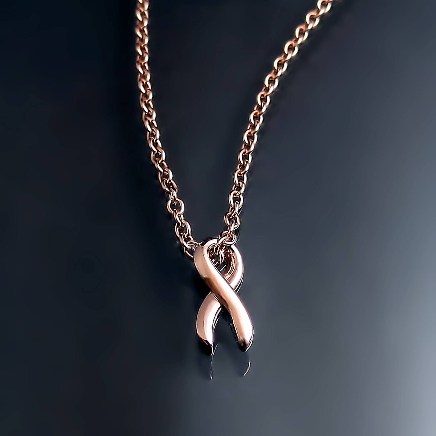 Pink Ribbon Breast Cancer Awareness Pendant in 14K Rose Gold