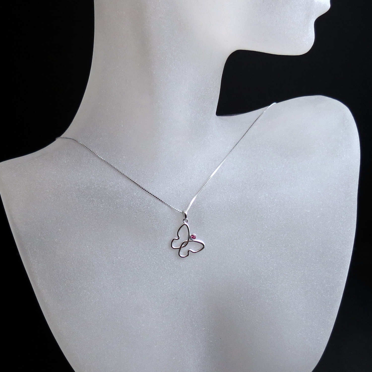 white gold pink sapphire butterfly pendant or necklace