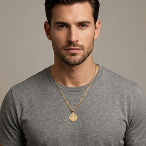Serbian cross medallion necklace on male model