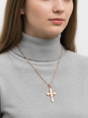 serbian orthodox cross 14K pink gold on model