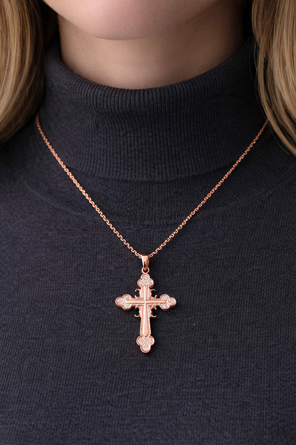Serbian Orthodox Cross Pendant Necklace in Rose Gold | Zoran Designs