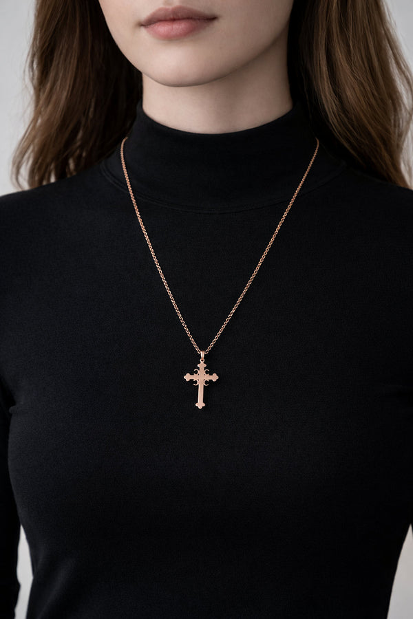 ホーンモチーフ×マルチビーズフリンジ ロングネックレス (ゴールド) 並行輸入品 serbian-rose-gold-cross-on-