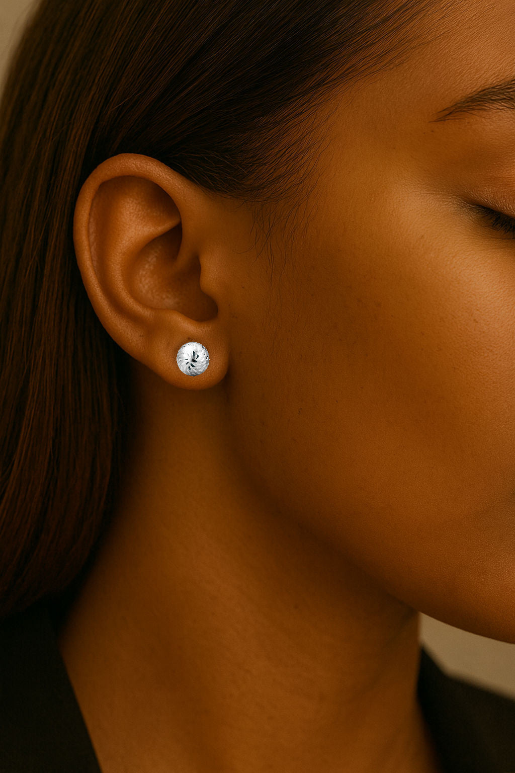 shimmery dome white gold studs earrings