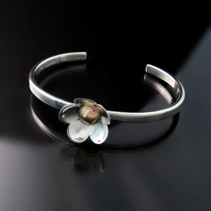 silver and gold daisy flower cuff bracelet