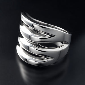 silver statement ring zebra cut out sideview