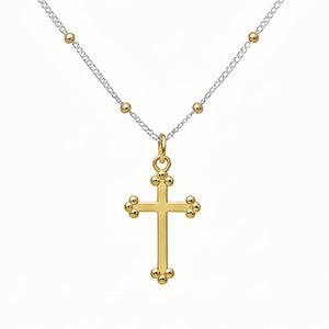 small orthodox cross on two tone gold chain