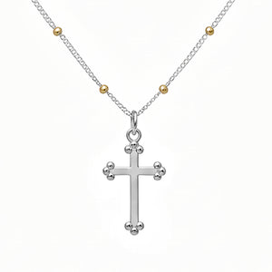 small white gold orthodox cross on two tone chain
