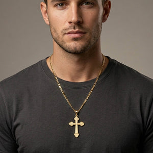 solid gold Russian Greek Ukrainian Orthodox cross necklace