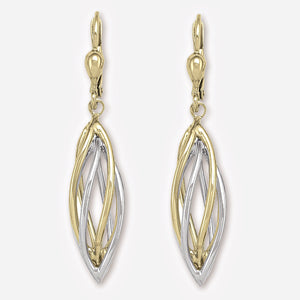 spiral twist cage two tone gold dangle earrings