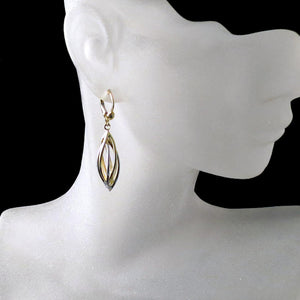 spiral twist two tone gold drop earring