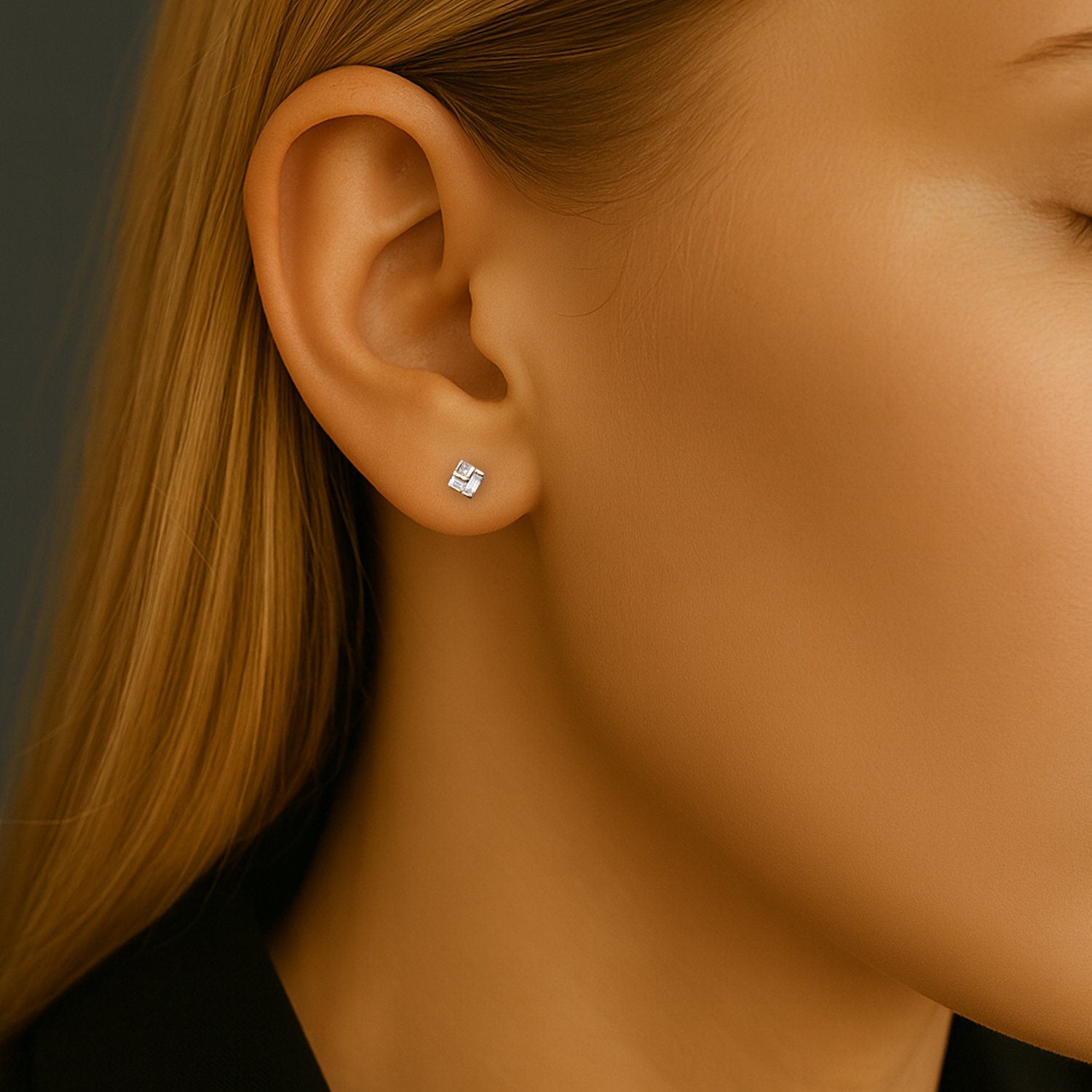 diamond stud earrings square