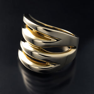 statement ring in solid gold with zebra cut out pattern
