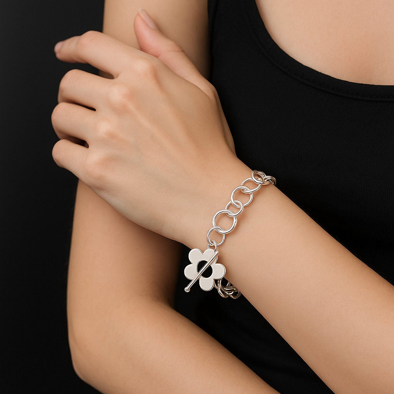 flower daisy bracelet silver