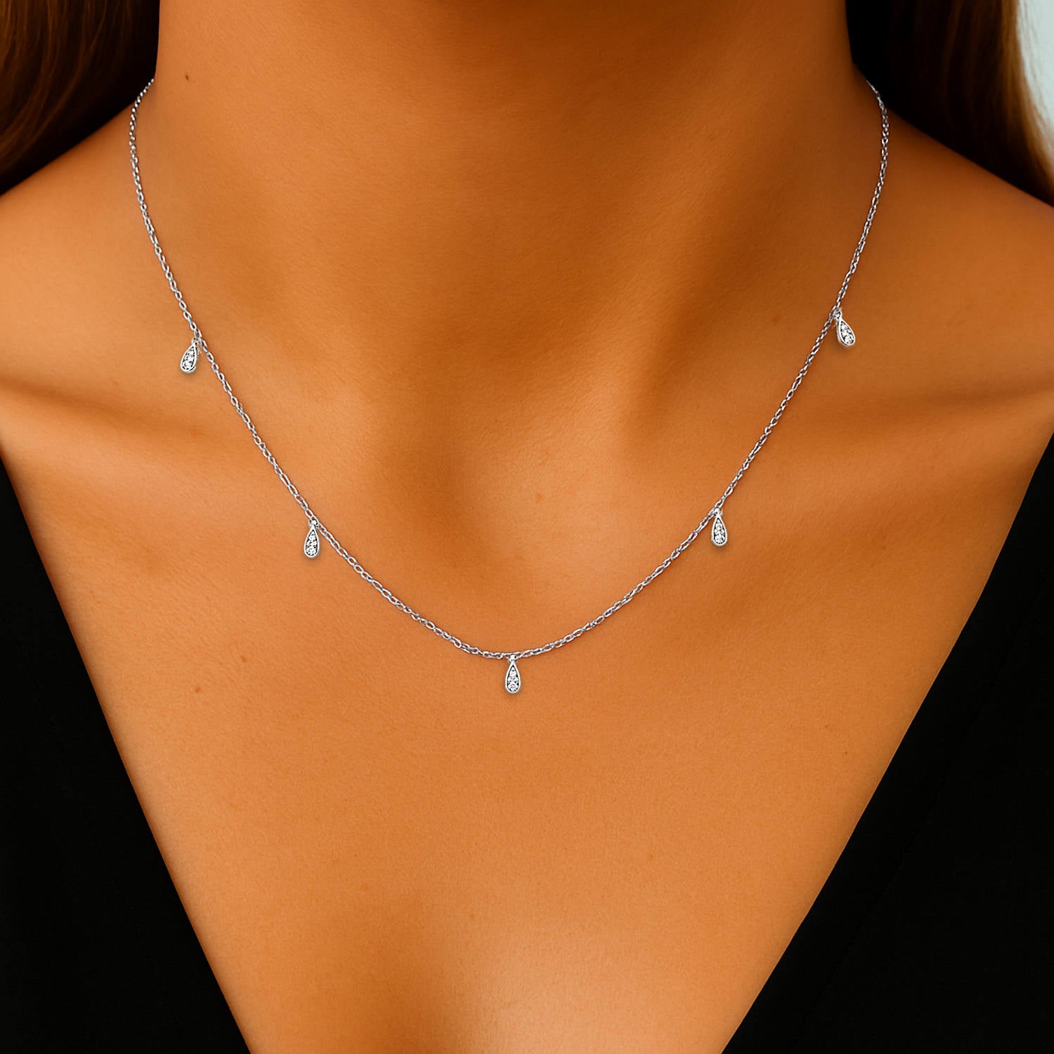 diamond teardrop station necklace