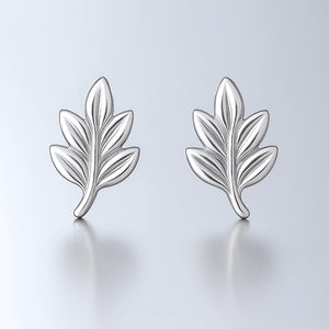 tiny leaf studs earrings white gold