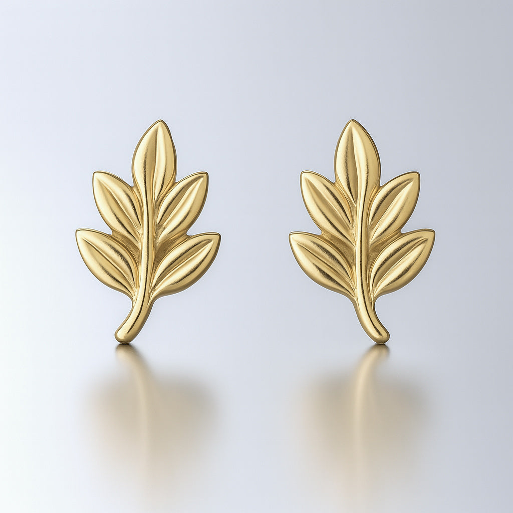 tiny leaf studs earrings gold