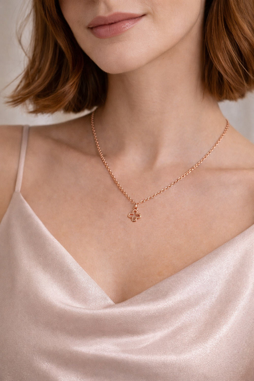 tiny rose gold clover charm pendant necklace