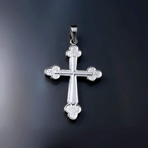 trefoil Greek Orthodox cross white gold
