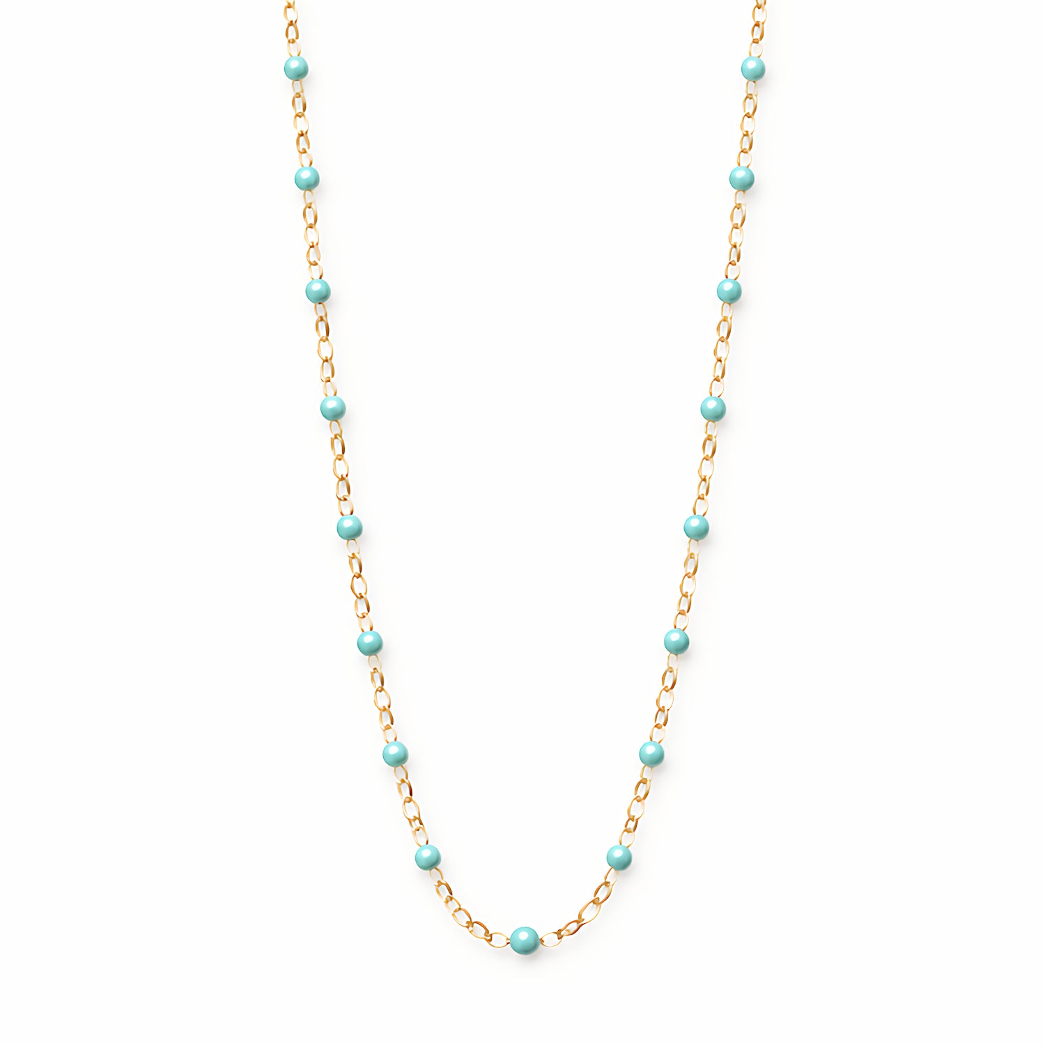 turquoise bead station necklace 14K yellow gold