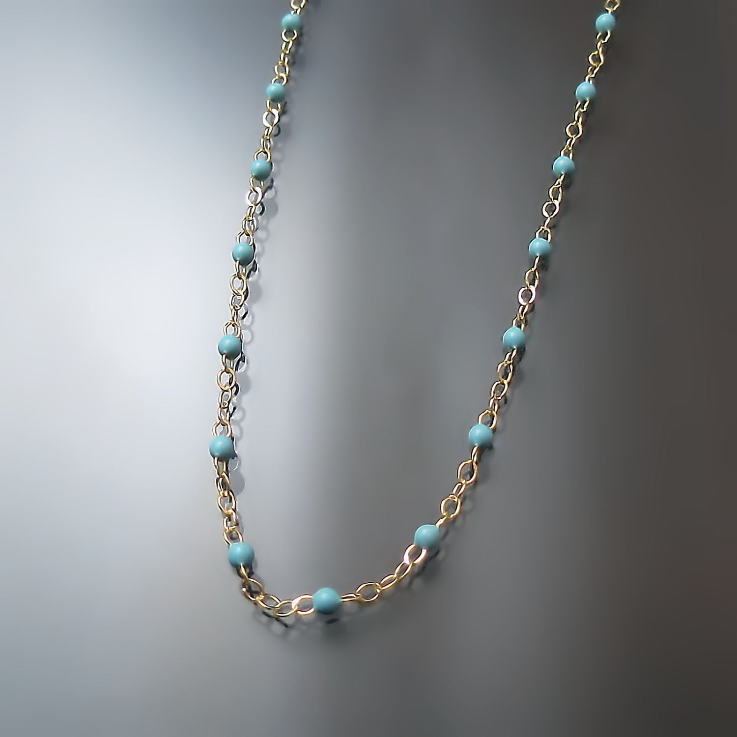 turquoise bead chain necklace real gold