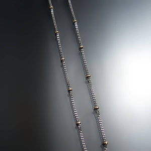 14K two tone gold bead station chain necklace
