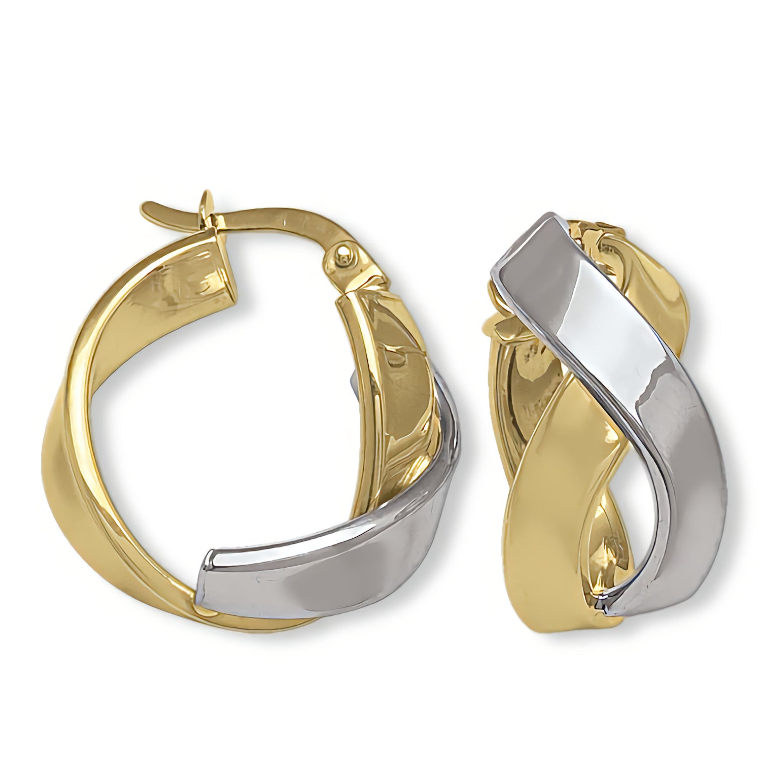 two tone gold criss cross hoops earrings