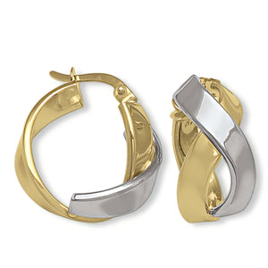 two tone gold criss cross hoops earrings