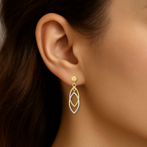 two tone gold dangle earrings marquise link