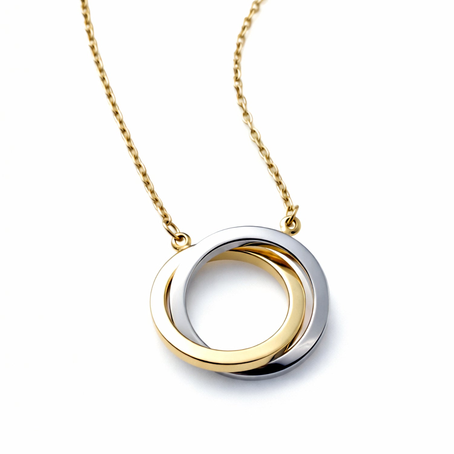 two tone gold intertwined circles necklace