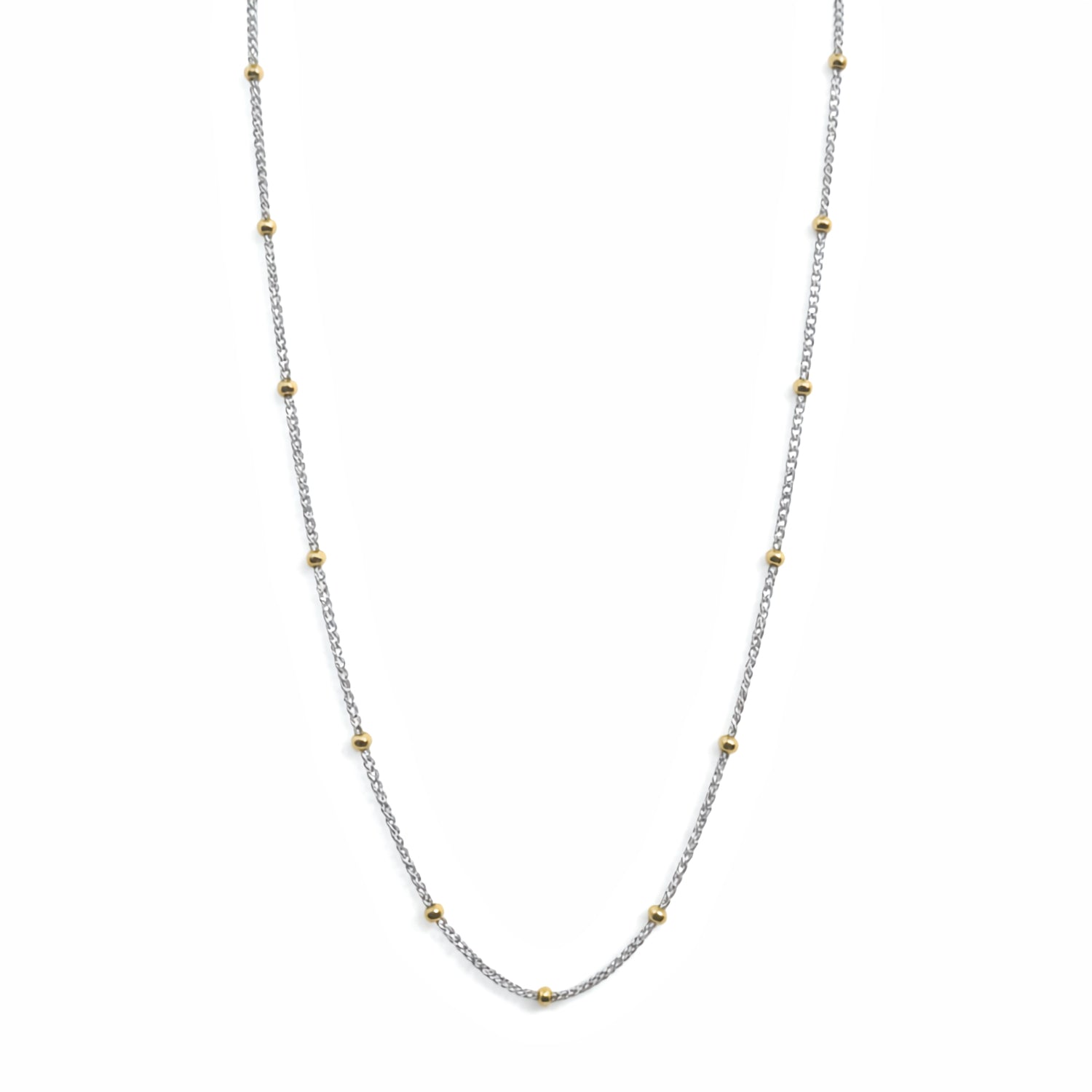 two tone gold station cable chain with beads