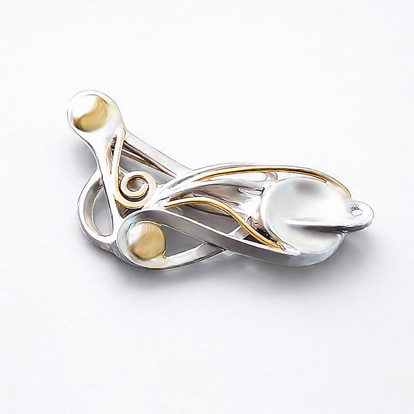 Unique Abstract Sculptural Art Nouveau Brooch in Silver and Gold