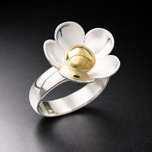 two tone silver gold ring flower daisy