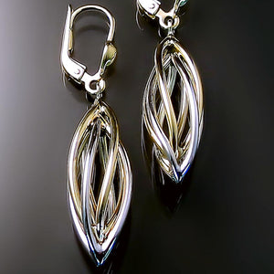 unique spiral dangle earrings two tone gold
