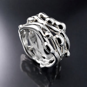 unique statement ring wide band in silver