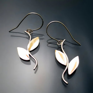 vine leaf dangle earrings nature jewelry in yellow gold