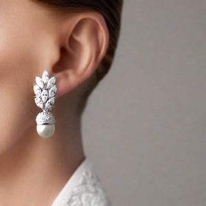 bridal earrings pearl cz
