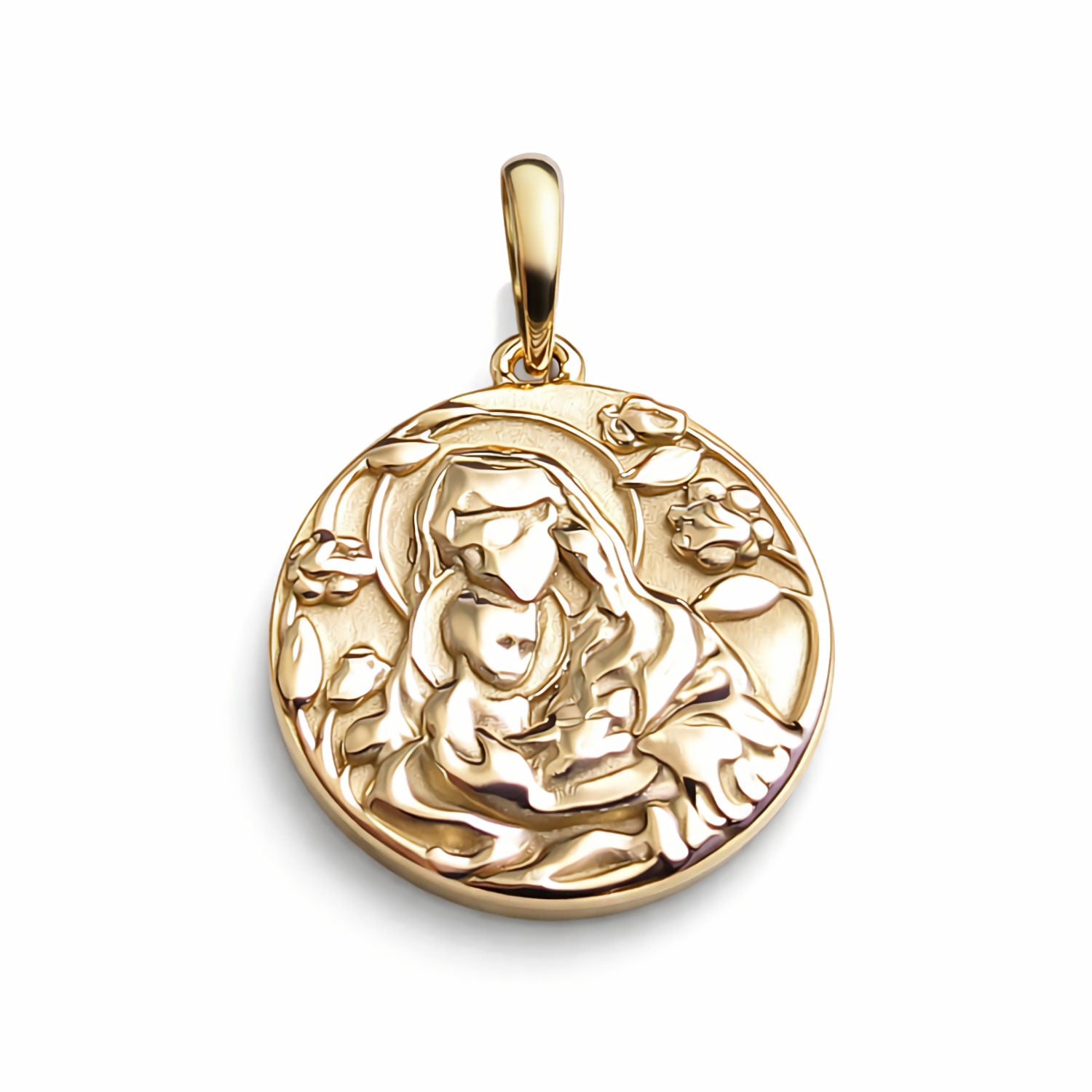 Virgin mother Mary Madonna Bogorodica pendant in yellow gold
