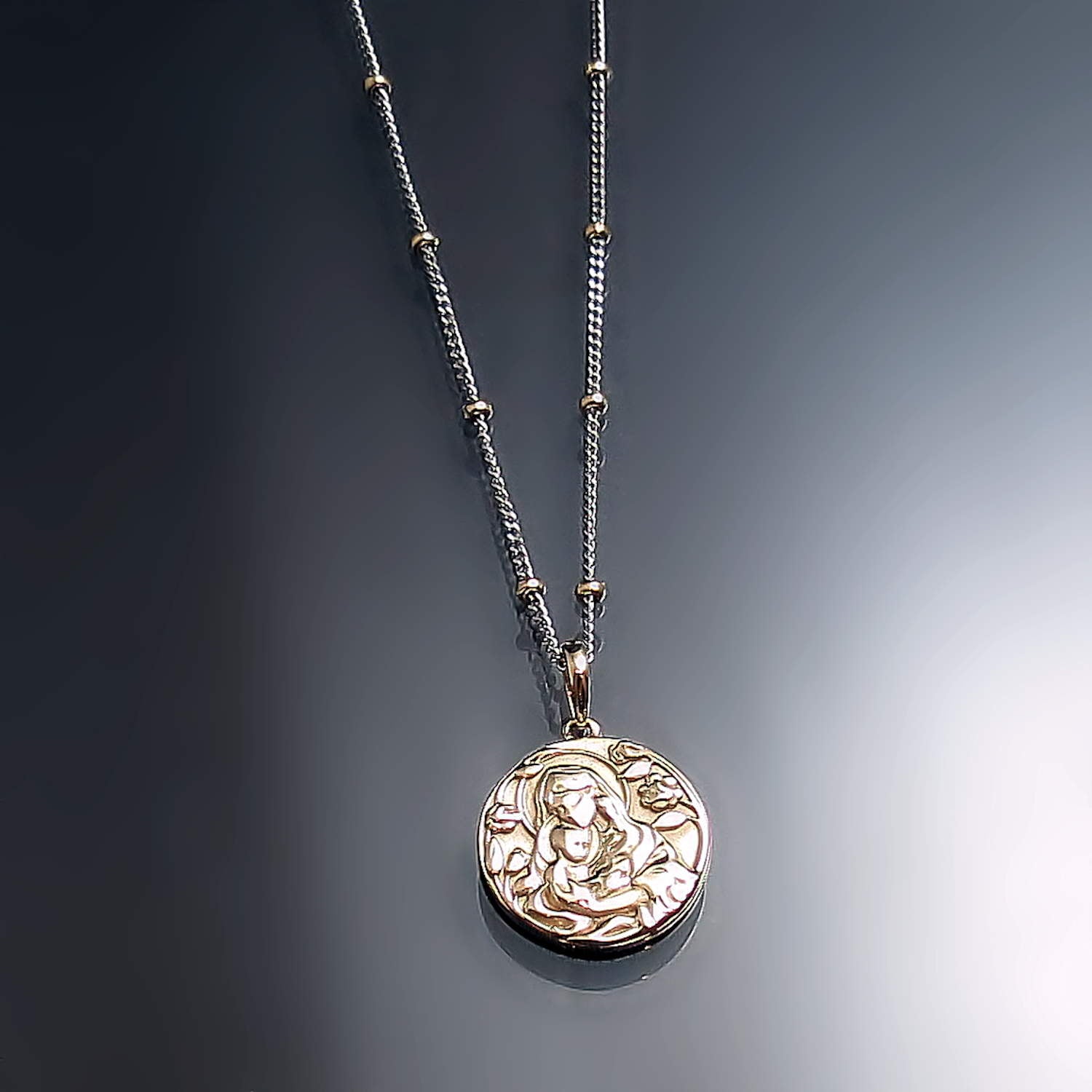 Russian Orthodox Virgin Mary Pendant Necklace - 24K Gold Plated Brass Religious Jewelry