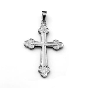 white gold trefoil orthodox cross pendant