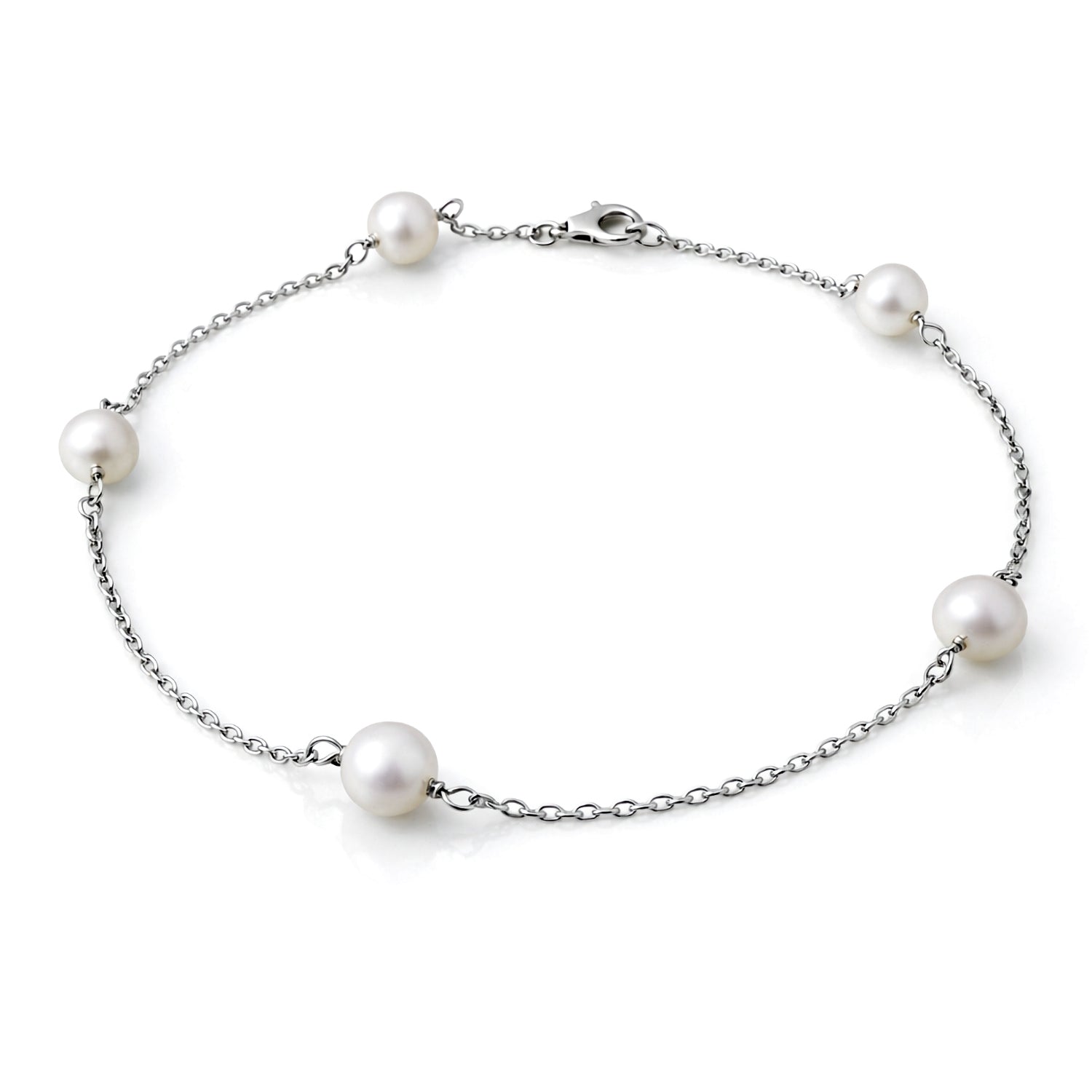white pearl station bracelet in white gold