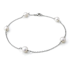 white pearl station bracelet in white gold