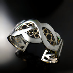 wide two tone silver gold statement bracelet