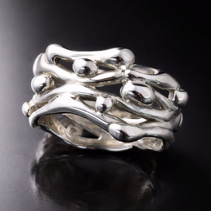 wide silver statement ring unique organic design 